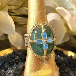 Bague vert d'eau à fleur bleu